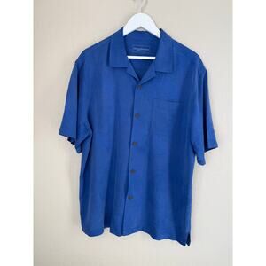 Tommy Bahama 100% Silk Button Up Shirt Men's Size Large Blue Floral Vacation